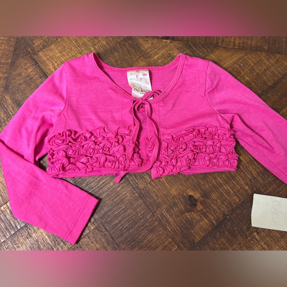 NWT Koko Los Angeles Girls 5 Pink Ruffled Cropped Cardigan